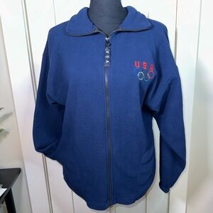 Vintage Navy Blue USA Olympic Embroidered Fleece Jacket